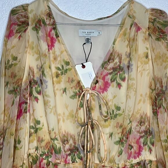 NWT Ted Baker Tamziiy V Neck Tie Front Mini Dress Ted Size 4/ US 12 - Picture 4 of 14